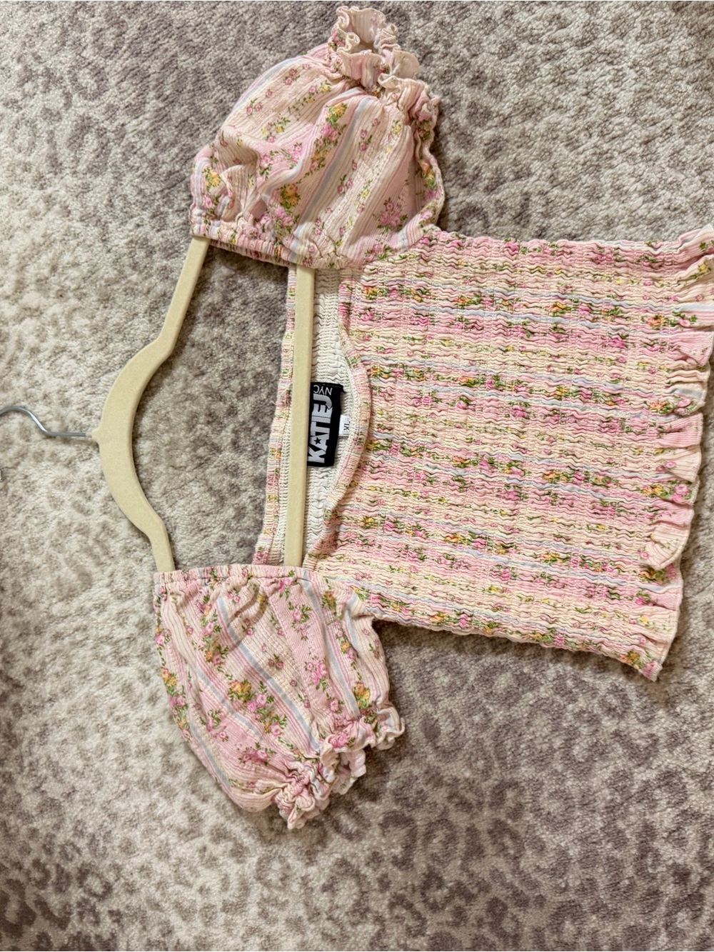 Katie J NYC Marley Pink Floral Smocked Puff Sleeve Top